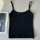 Floral Eyelet Bow Cotton Crop Tops Lace Trim Sleeveless Slim Tank Top Preppy Style Sweet Camisole Y2k Clothes